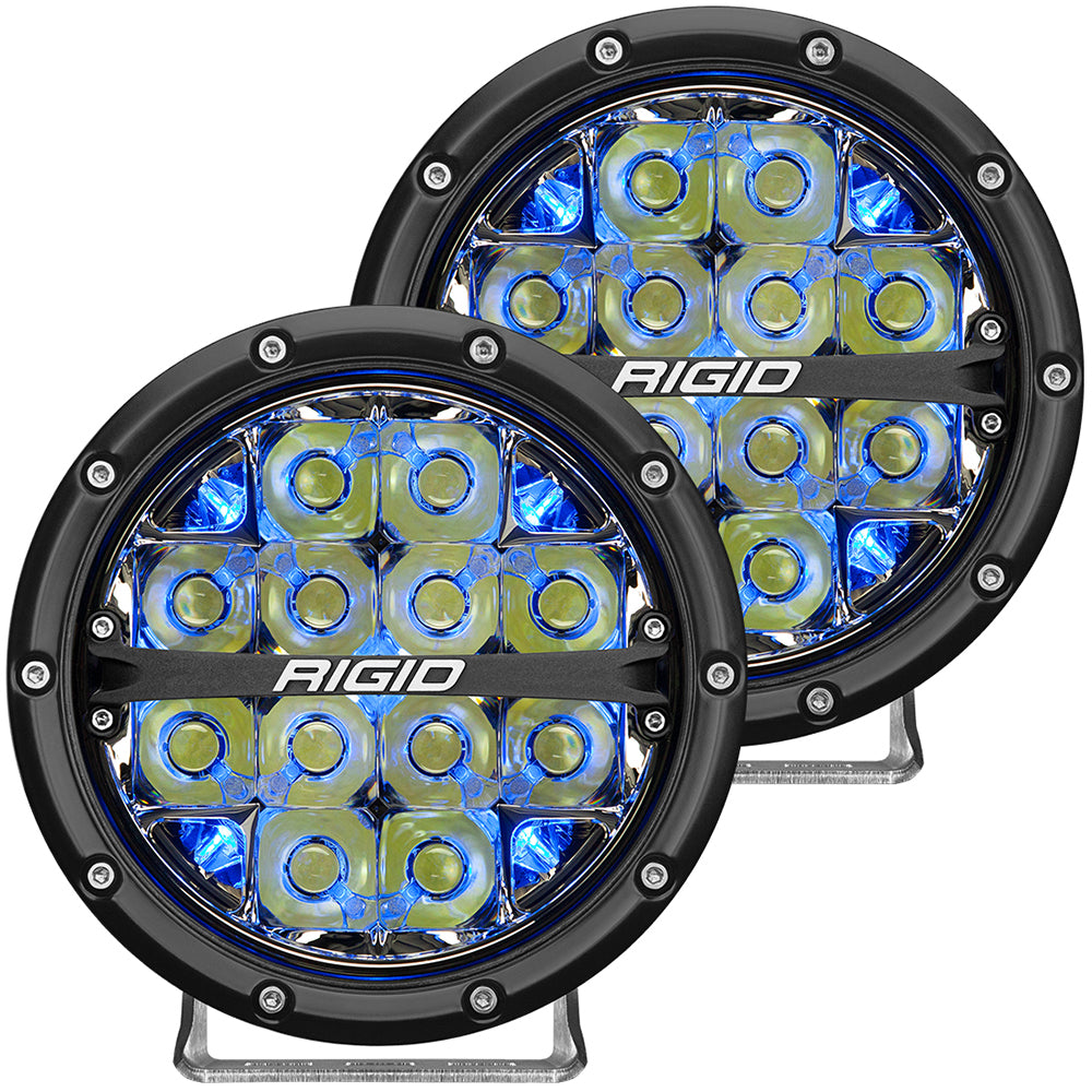 RIGID Industries 360Series 6 LED OffRoad Fog Light Drive Beam wBlue Backlight Black Housing 36207